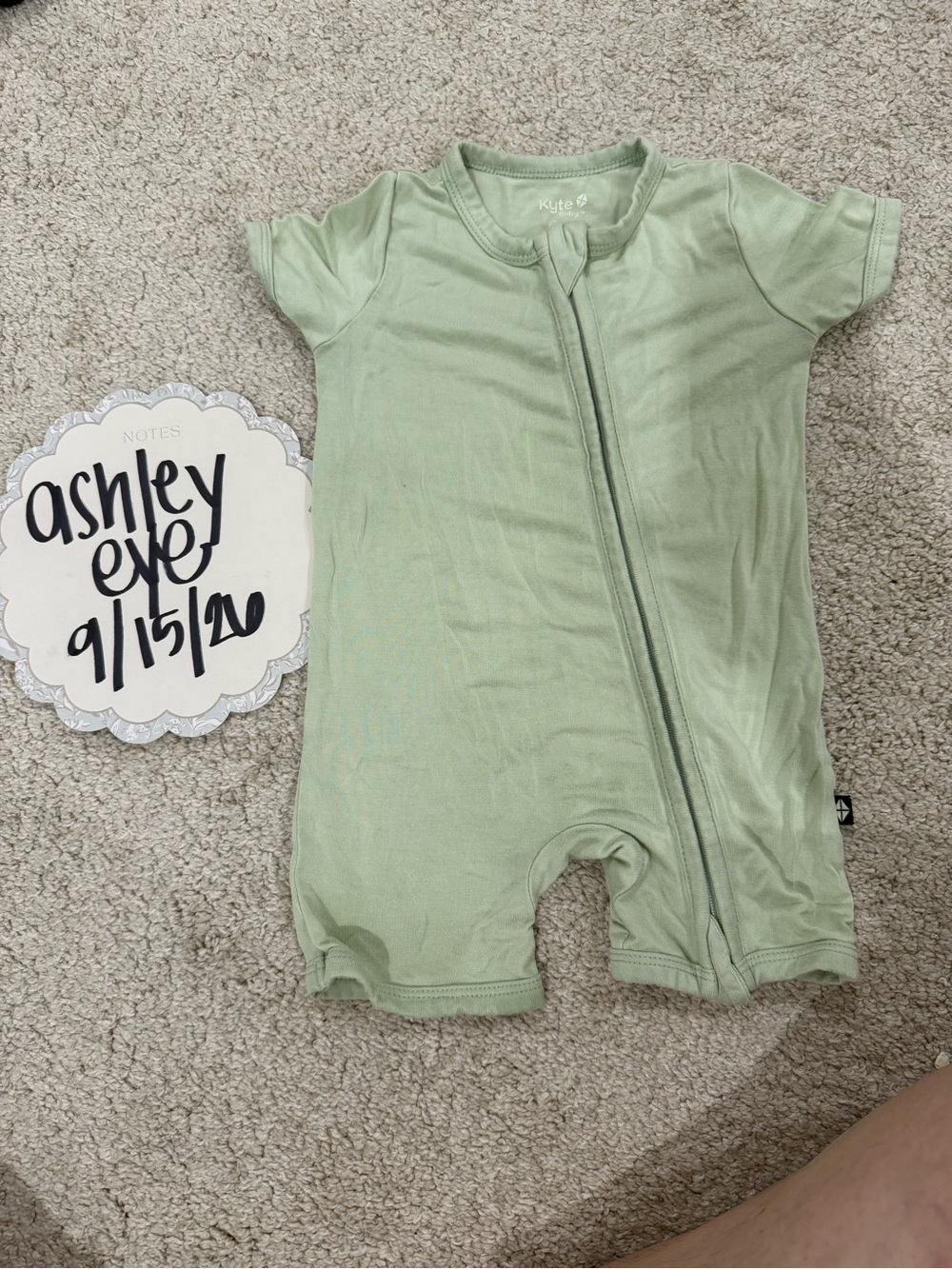 Kyte BABY Sage Green Short Sleeve Zip One-Piece